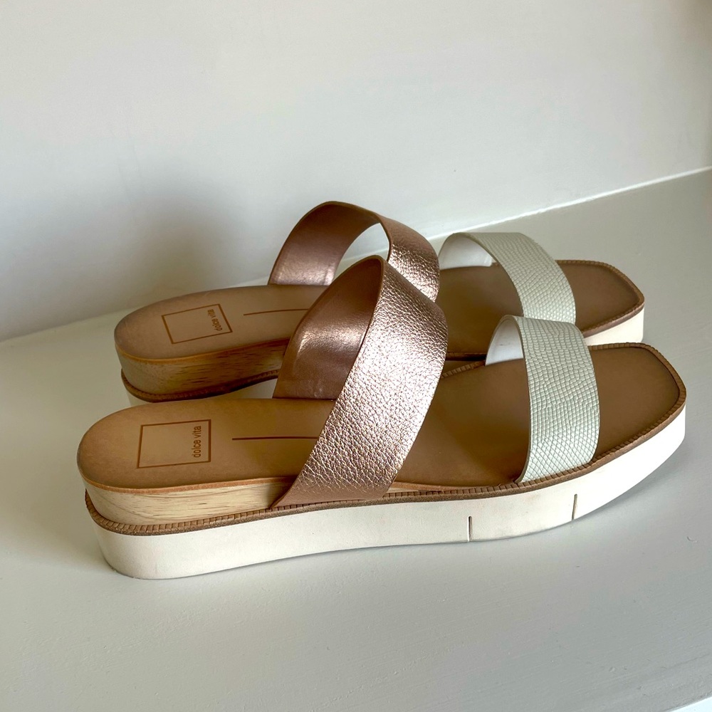 Dolce Vita white and rose gold sandals